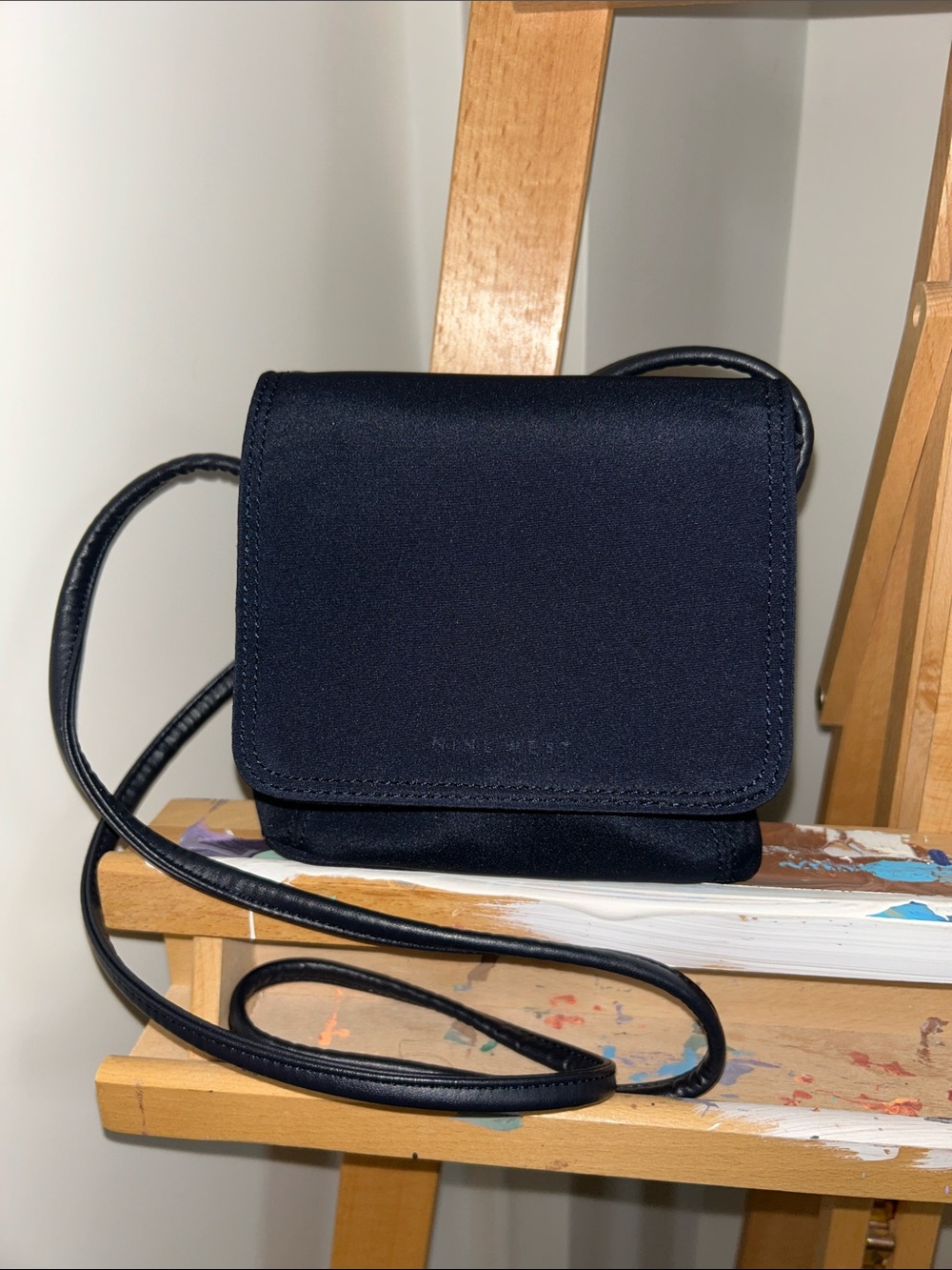Y2K VINTAGE Nine West Navy Nylon Crossbody Shoulder Bag
